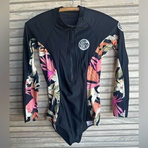 Rip Curl Womens UPF 50+ Long Sleeve Surf Suit Floral Zip Rash Guard Swim